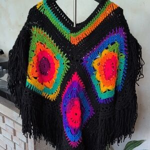Multicolor Crochet Poncho